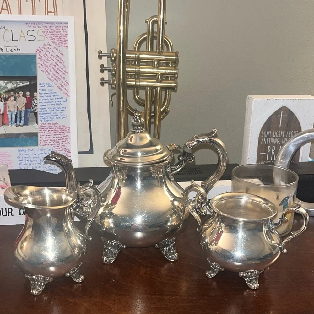 Gorham Vintage Silver 3 Piece Duchess Coffe Set with Cream and Sugar Bowl EUC